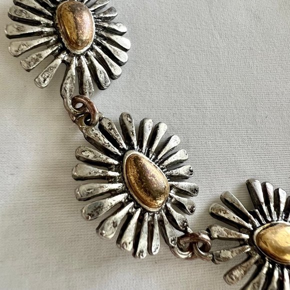 Lucky Brand Two Silver Gold Tone Starburst Link Toggle Bracelet - Picture 5 of 9